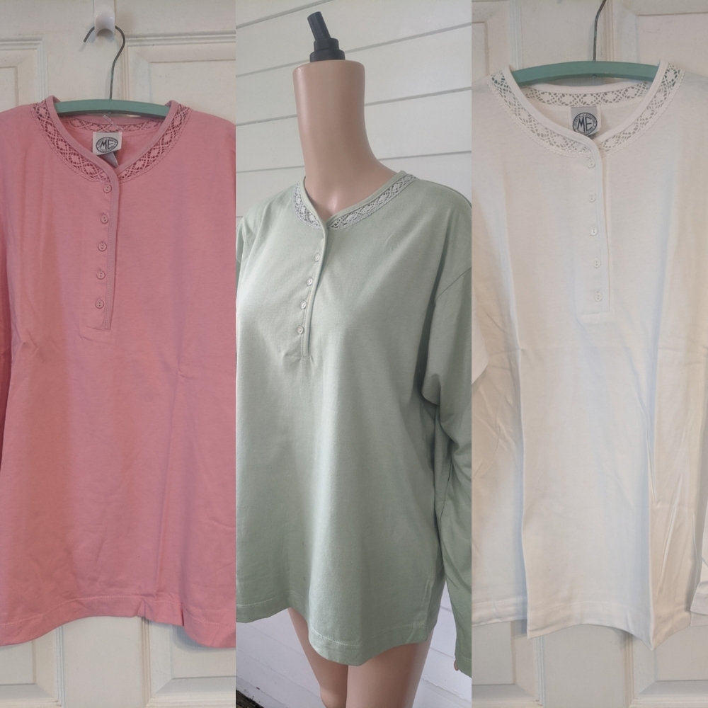 Pink or Sage Green Long Sleeve Shirt 80s Cotton L Vintage